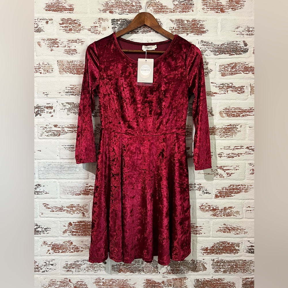 Crushed Velvet Dress Maroon Holiday Dark Red Burgundy Wine Christmas Sz S NWT